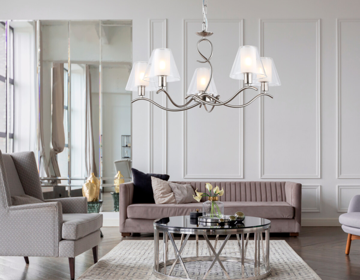 LH57081/5 SN/FR никель/белый матовый E14/5 max 40W D690*790 — изображение 1