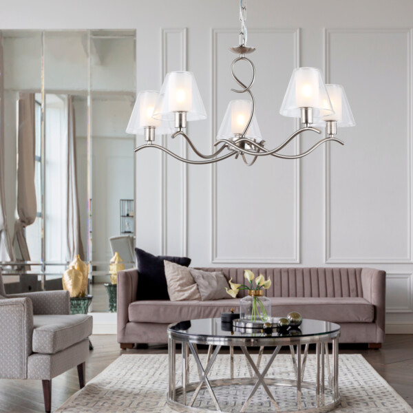 LH57081/5 SN/FR никель/белый матовый E14/5 max 40W D690*790