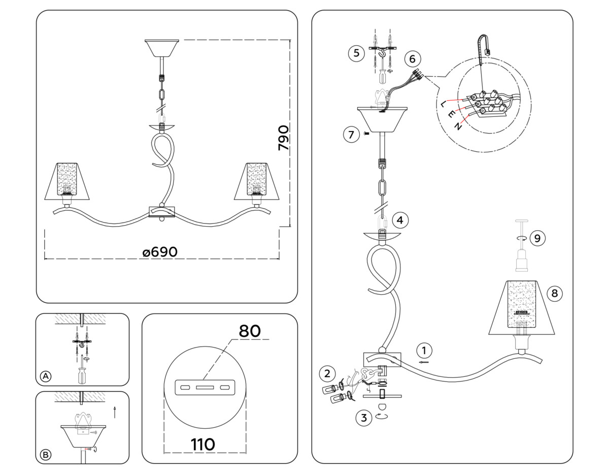 LH57091/5 BS/FR латунь/белый матовый E14/5 max 40W D690*790 — изображение 7