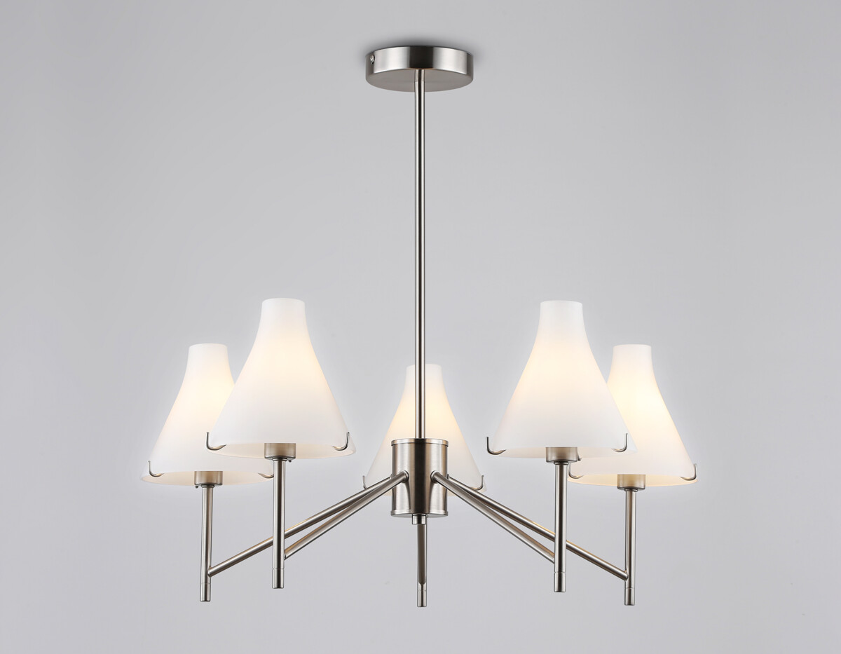 LH57123/5 SN/FR никель/белый матовый E14/5 max 40W D650*590 — изображение 2