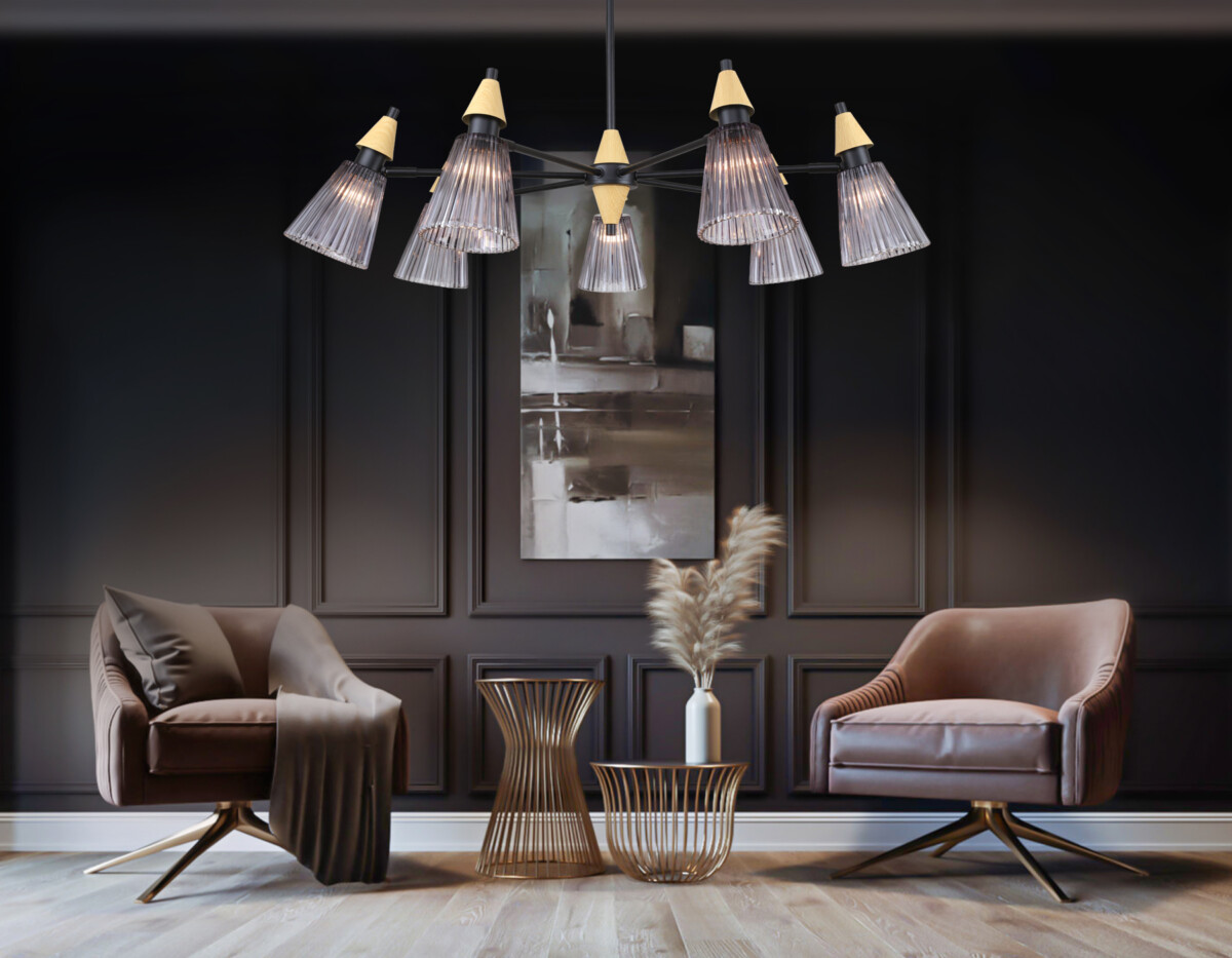 LH58116/7 BK/LW/SM черный/светлое дерево/дымчатый E14*7 max 40W D750*390 — изображение 8