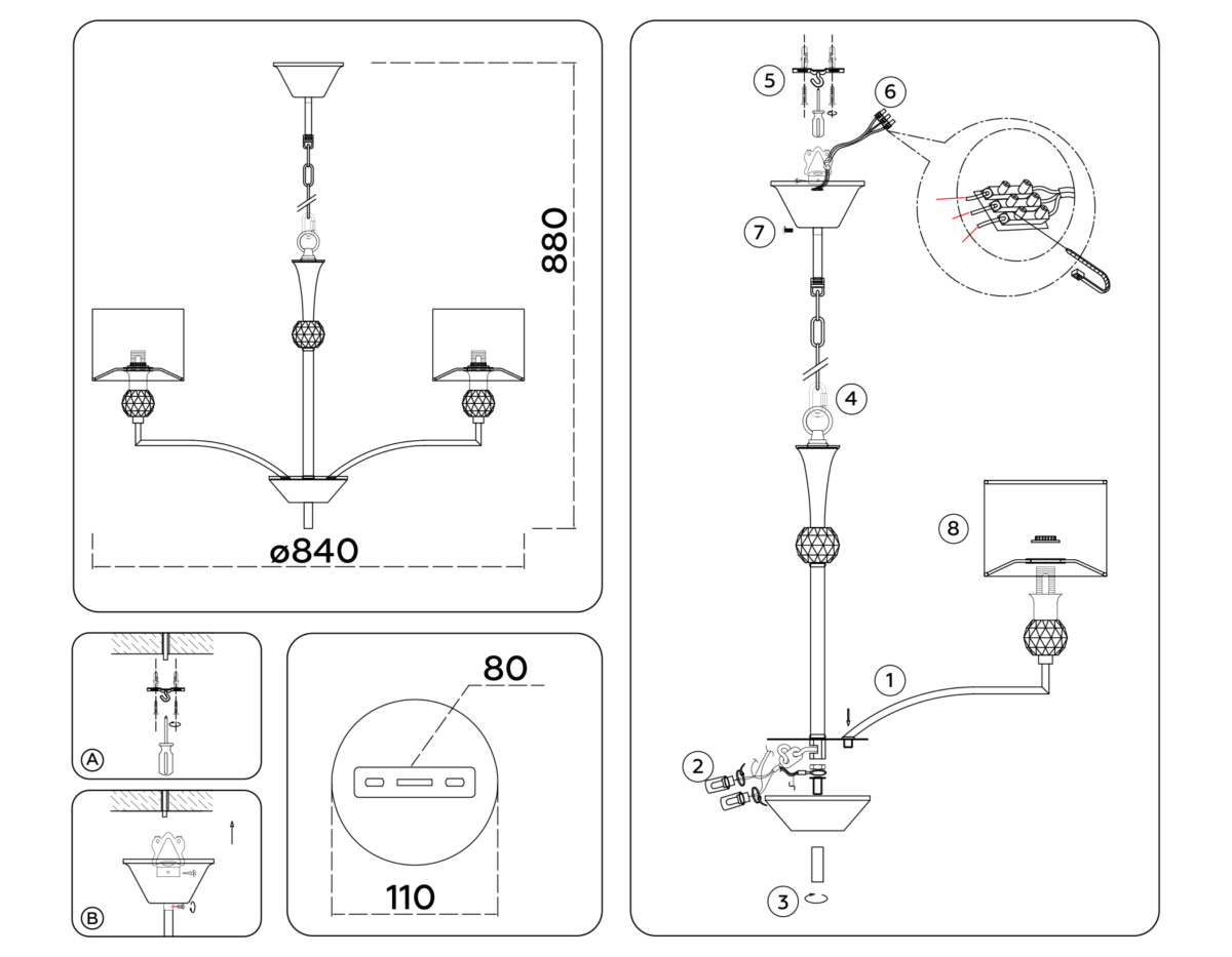 LH71133/8 BS/WH латунь/белый E14/8 max 40W D840*880 — изображение 6