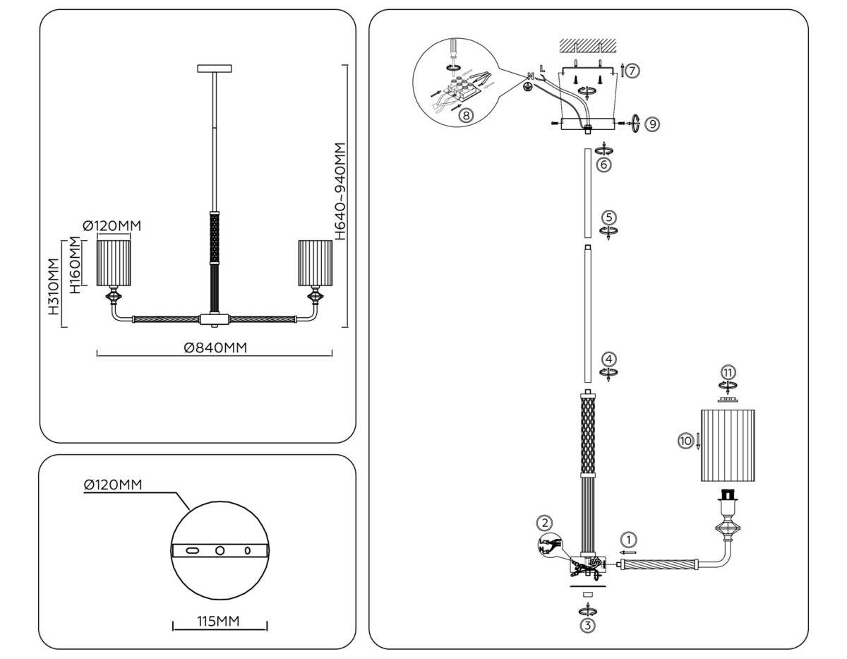 LH71503/7 BS/FR латунь/белый матовый E14*7 max 40W D840*640 — изображение 2
