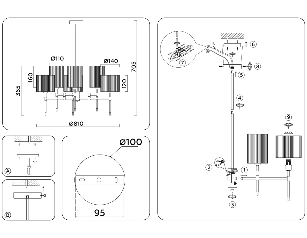 LH72383/8 BS/GR латунь/серый E14*8 max 40W D810*705 — изображение 5