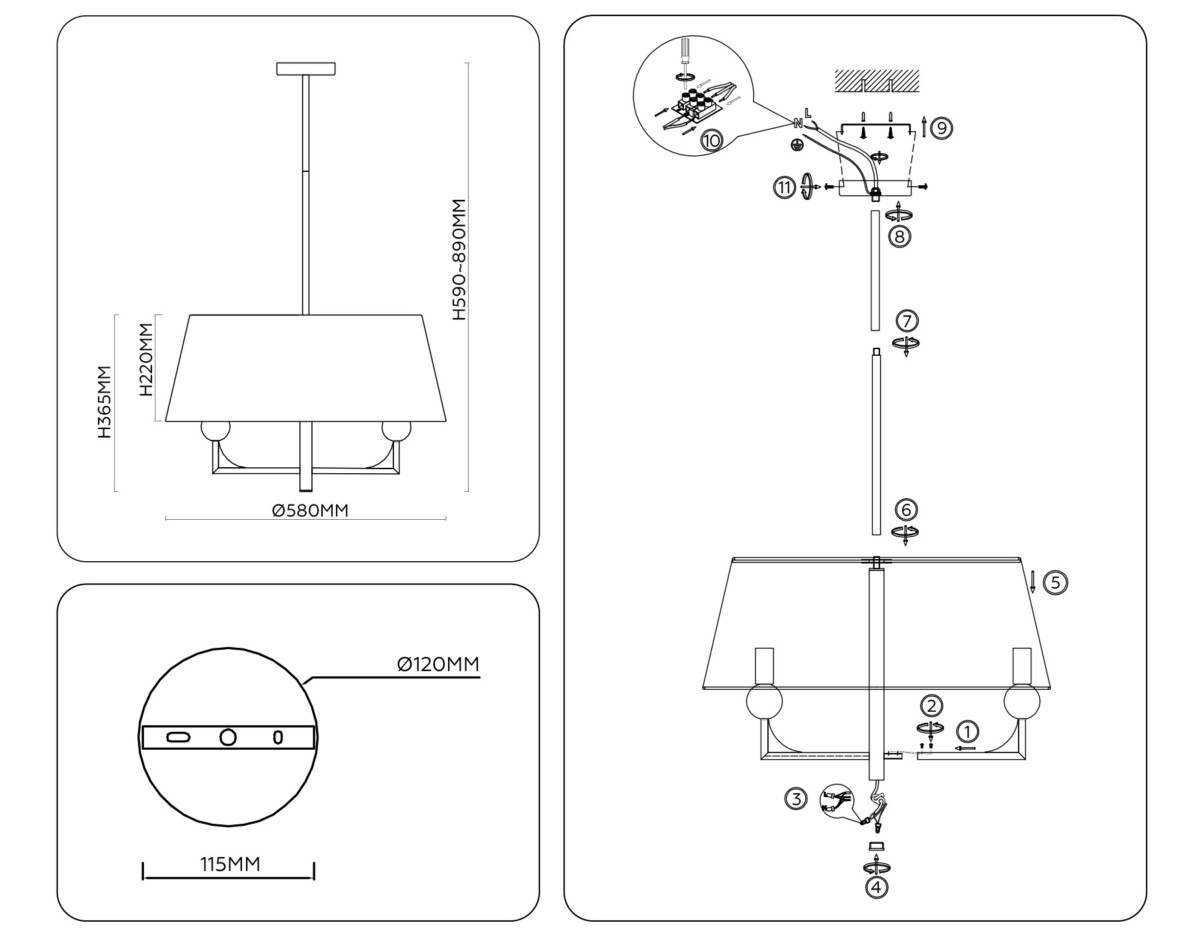 LH75150/5 BK/FR черный/белый матовый E14*5 max 40W D580*590 — изображение 2