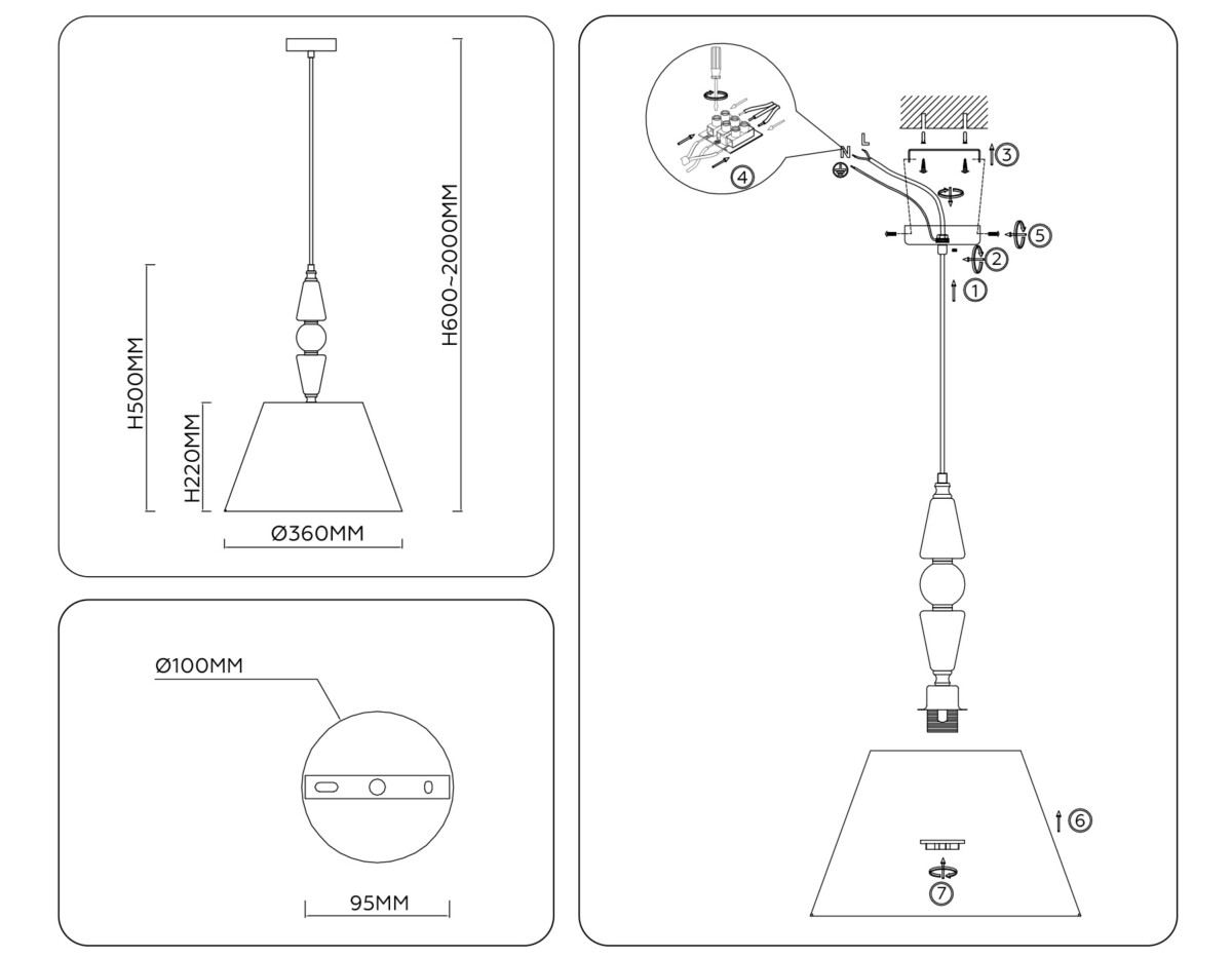 LH75250 SN/FR сатин никель/белый матовый E27 max 60W D360*500 — изображение 2