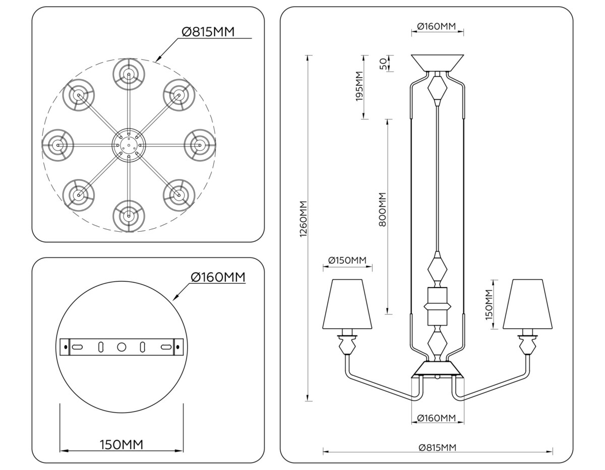 LH75403/8 GD/GR золото/серый E14*8 max 40W D815*1260 — изображение 9