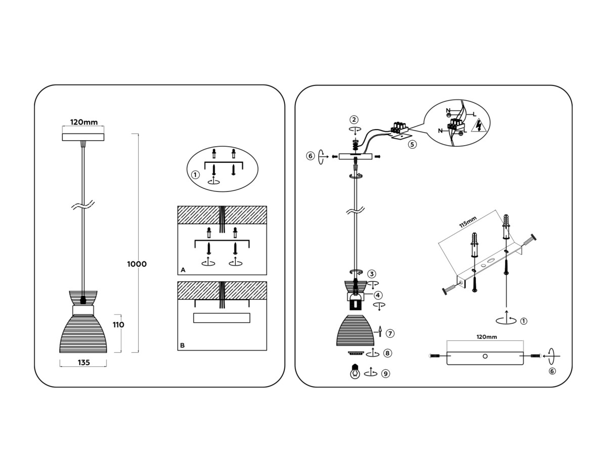 TR3403 BK/FGD/TI черный/золото/янтарь E27 max 60W D135*1000 — изображение 5