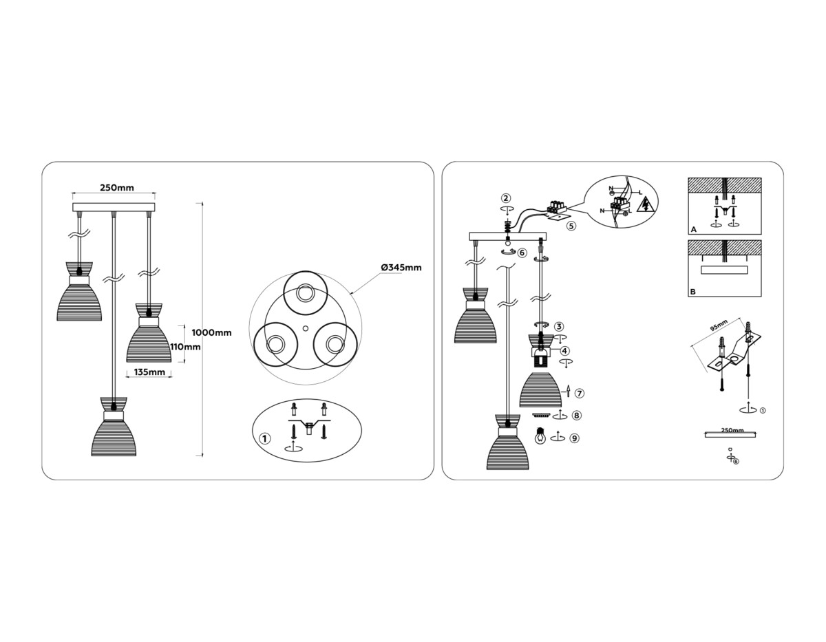 TR3408/3 BK/FGD/SM черный/золото/дымчатый E27/3 max 60W D345*1000 — изображение 5