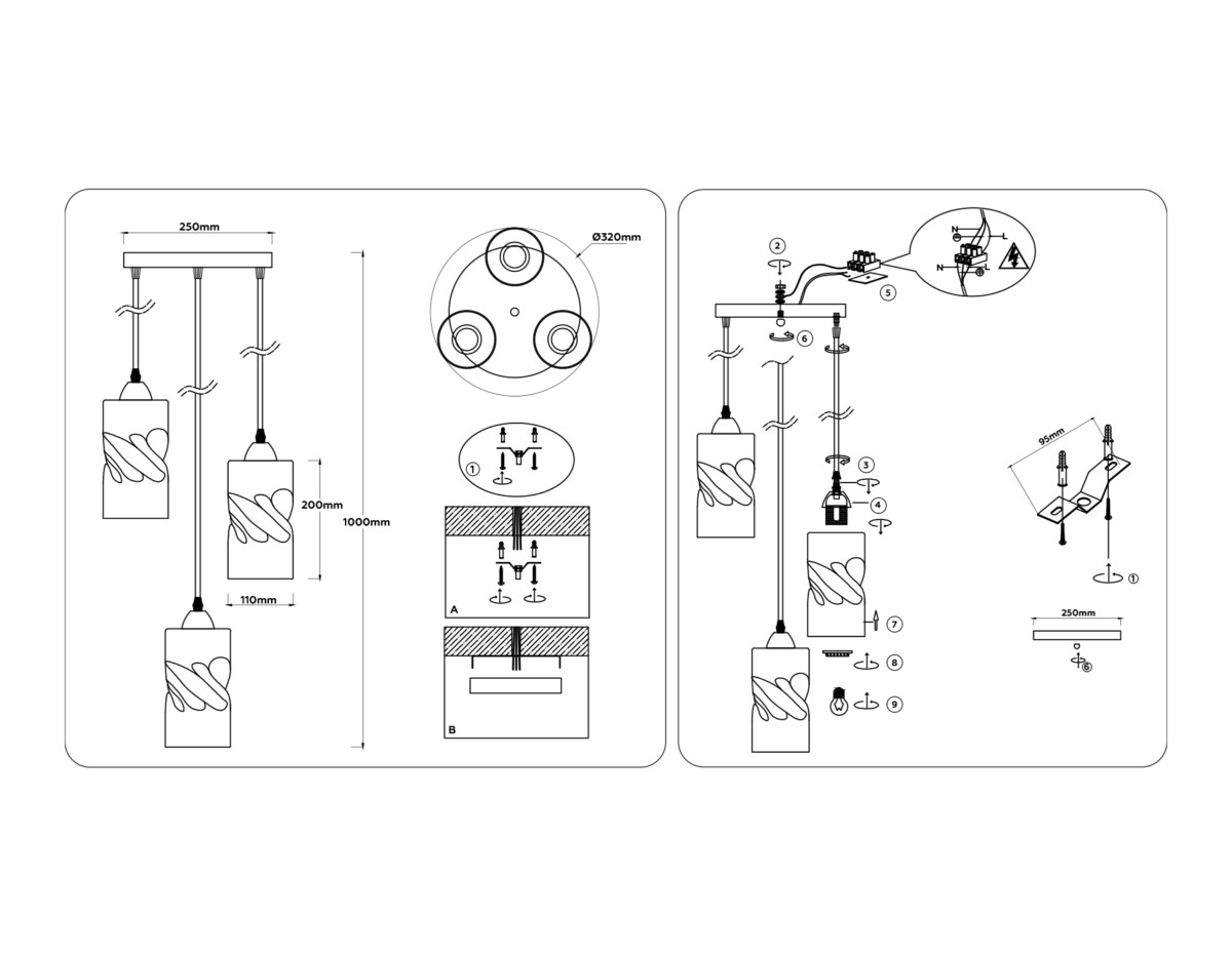 TR3414/3 BK черный E27/3 max 60W D320*1000 — изображение 5