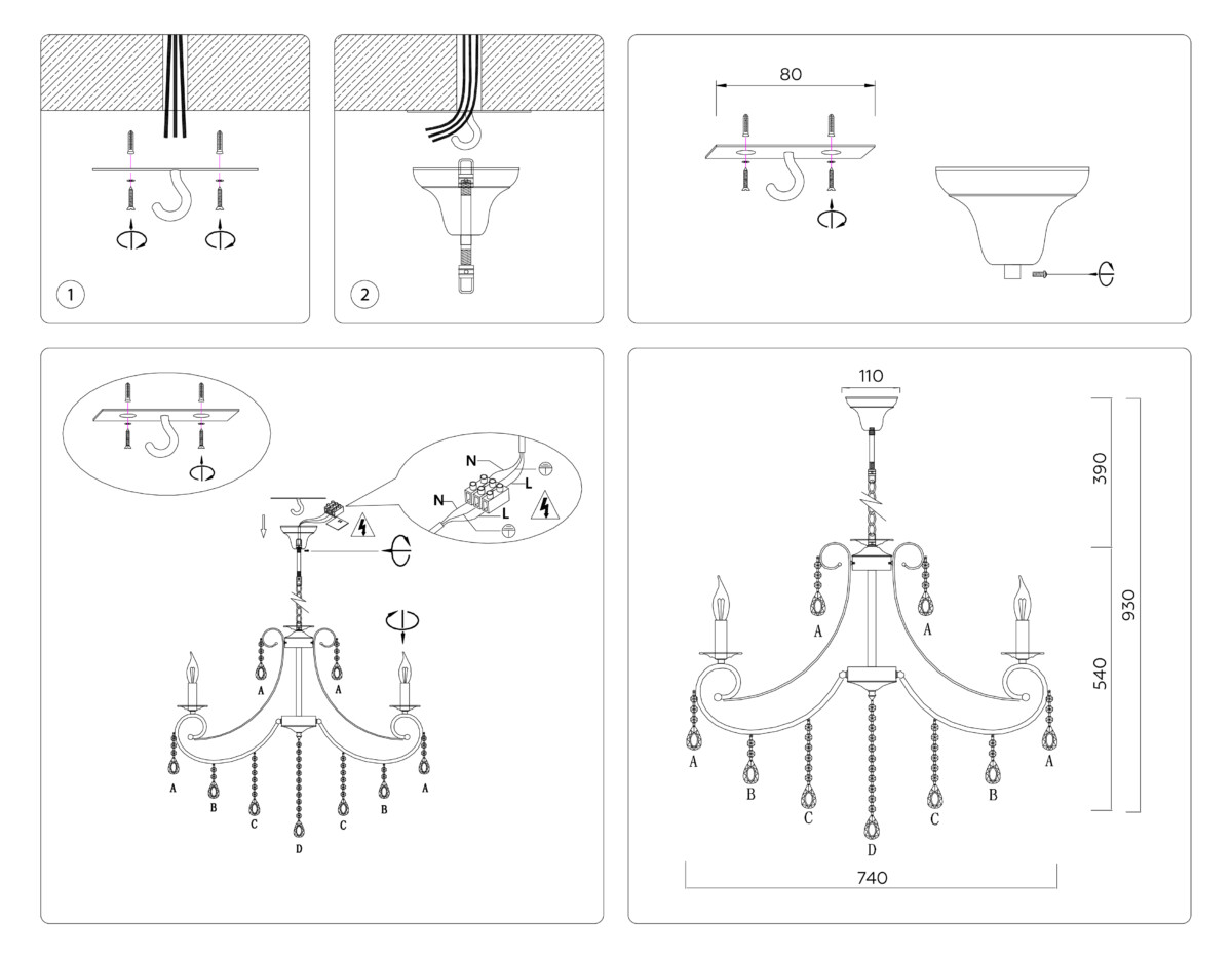 TR4917/8 WH/GD белый/золото E14/8 max 40W D740*930 — изображение 6