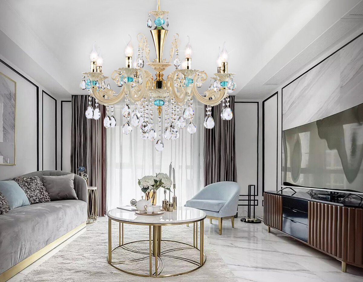 TR4926/8 GD/WH/CL золото/белый/прозрачный E14*8 max 40W D740*630 — изображение 2