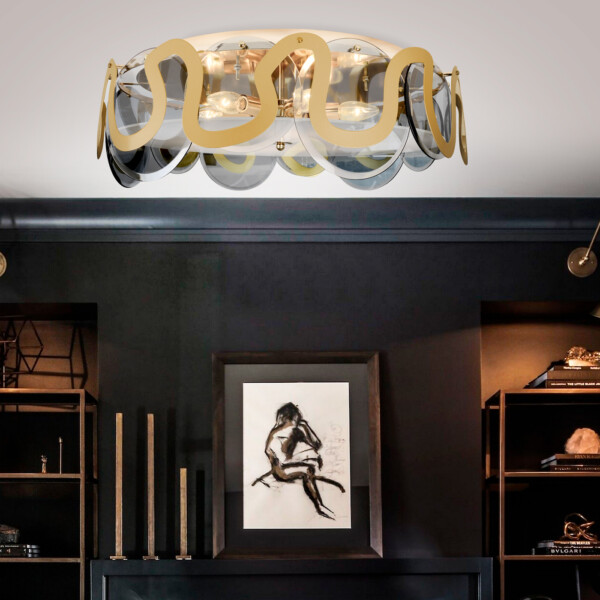 TR5328/6 GD/SM/FR золото/дымчатый/белый матовый E14/6 max 40W D606*230