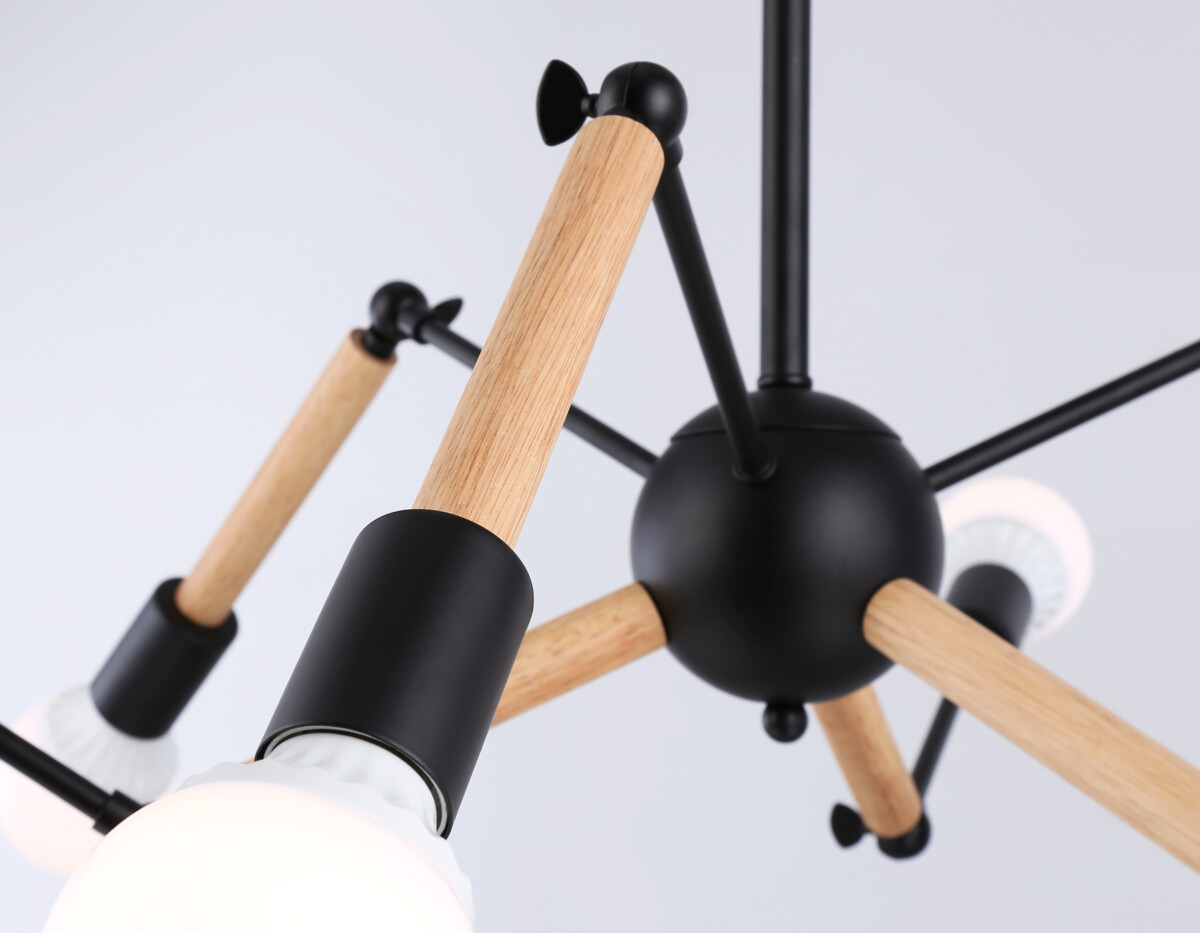 TR80488_macro1 TR80488/6 BK/LW черный/светлое дерево E27/6 max 60W D930*510 — изображение 1