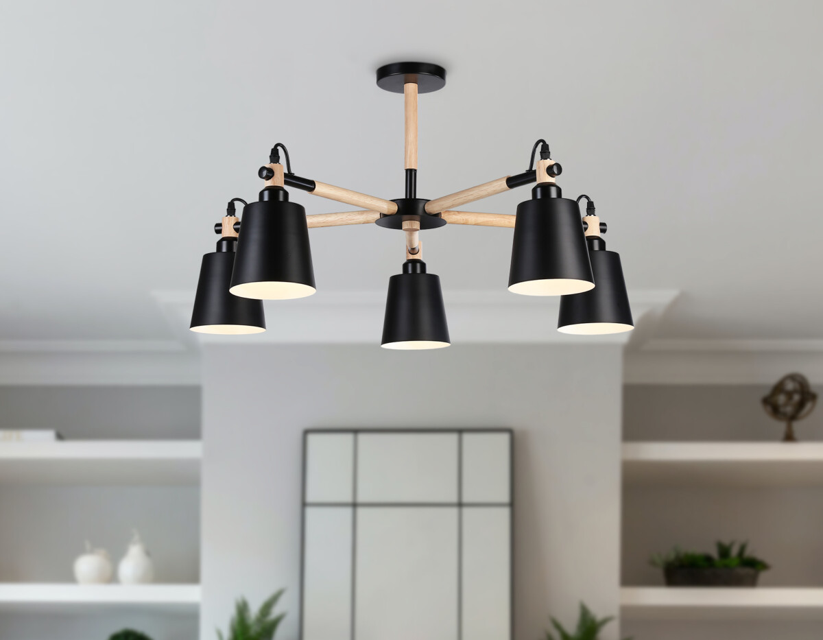 TR82211/5 BK/LW черный/светлое дерево E27/5 max 40W D780*430 — изображение 5