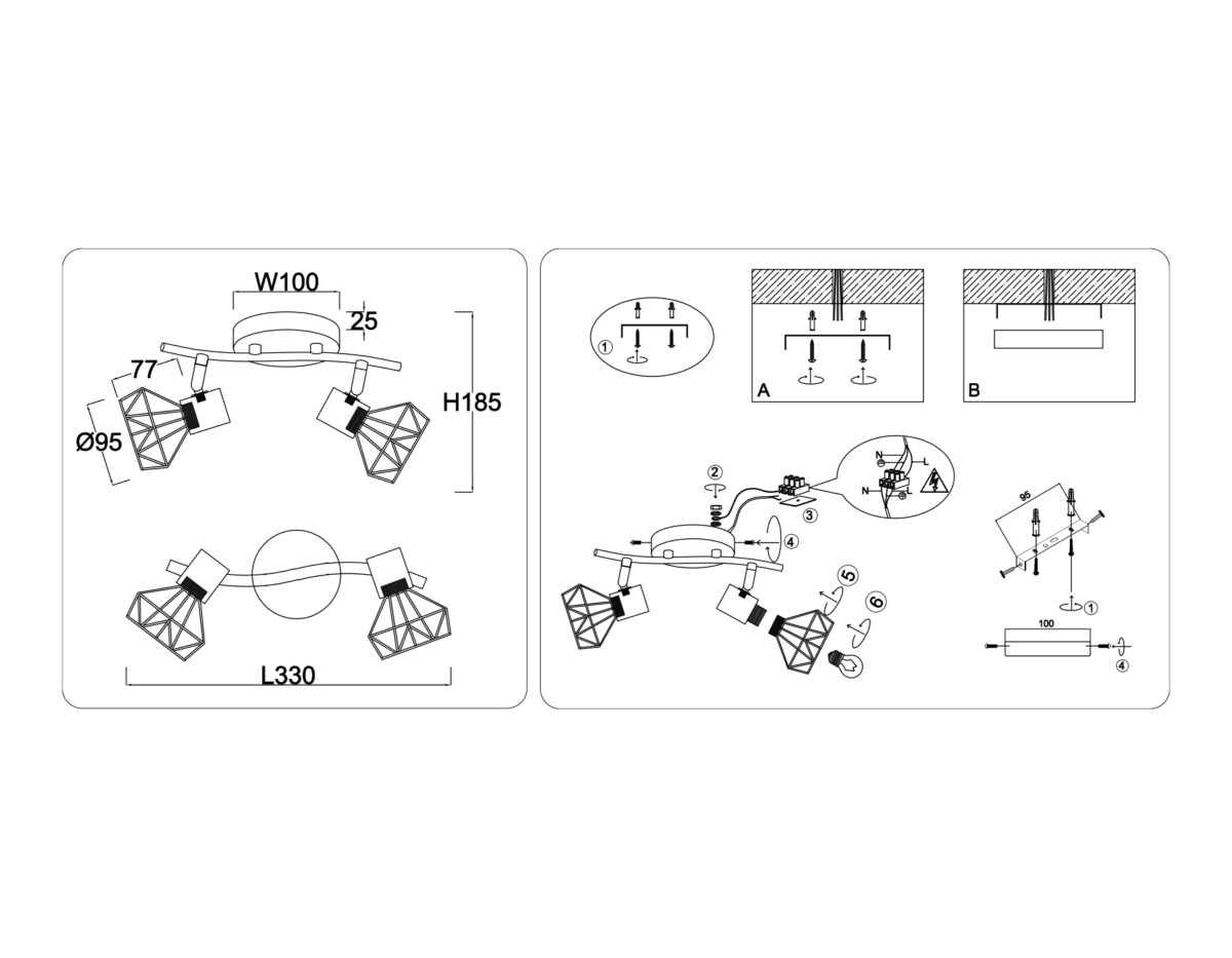 TR8656/2 BK/GD черный/золото E14/2 max 60W 330*100*185 — изображение 5
