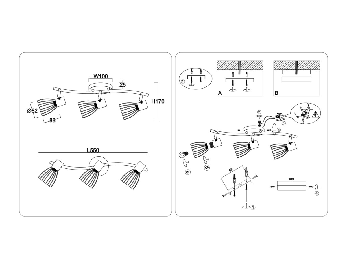 TR8661/3 BK/GD черный/золото E14/3 max 60W 550*100*170 — изображение 5