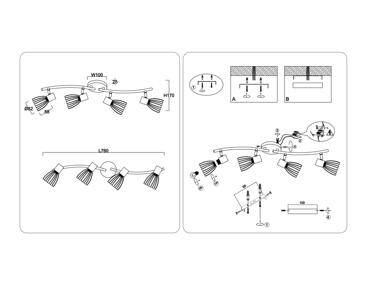 TR8662/4 BK/GD черный/золото E14/4 max 60W 760*100*170 — изображение 5