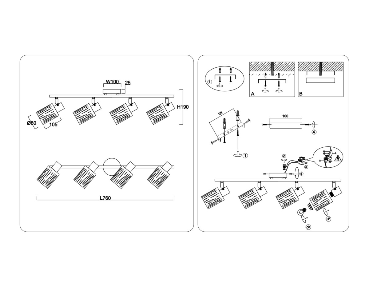 TR8670/4 BK/SB чёрный/бронза E14/4 max 60W 760*100*190 — изображение 5