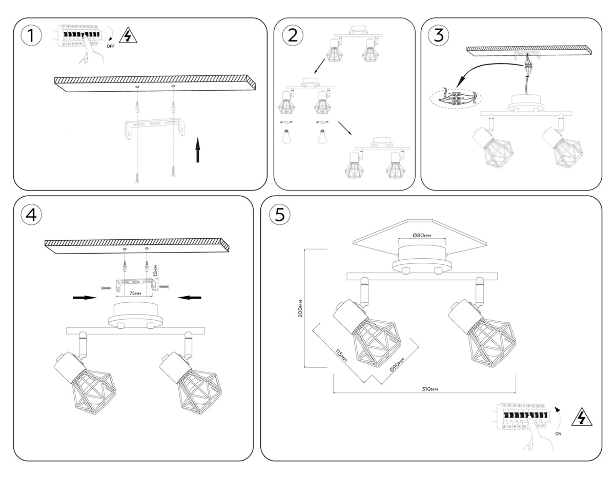 TR8752/2 BK/WD черный/дерево IP20 E27/2 310*115*200 — изображение 6