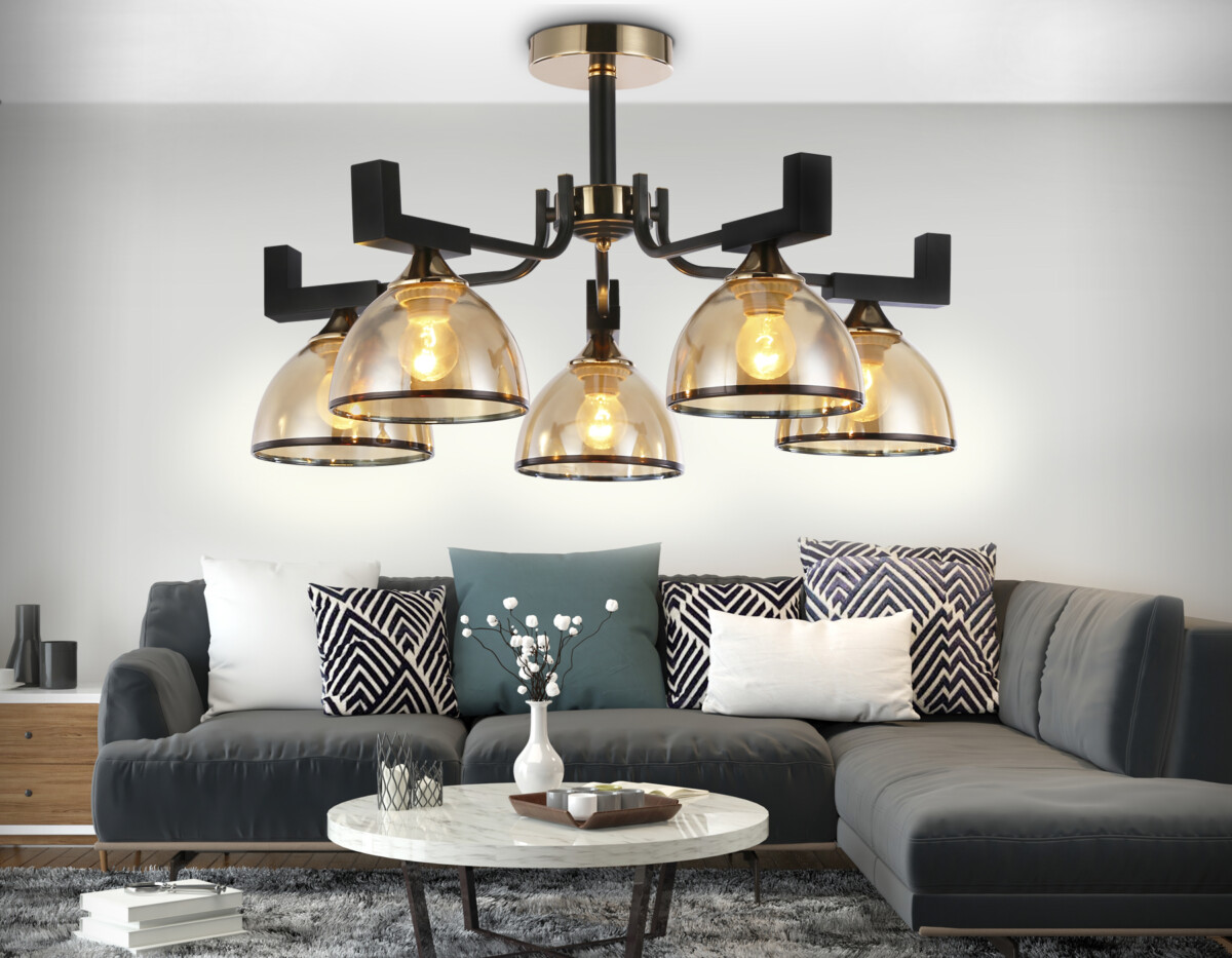 TR9099/5 BK/GD/TI черный/золото/янтарь E27*5 max 40W D600*316 — изображение 2