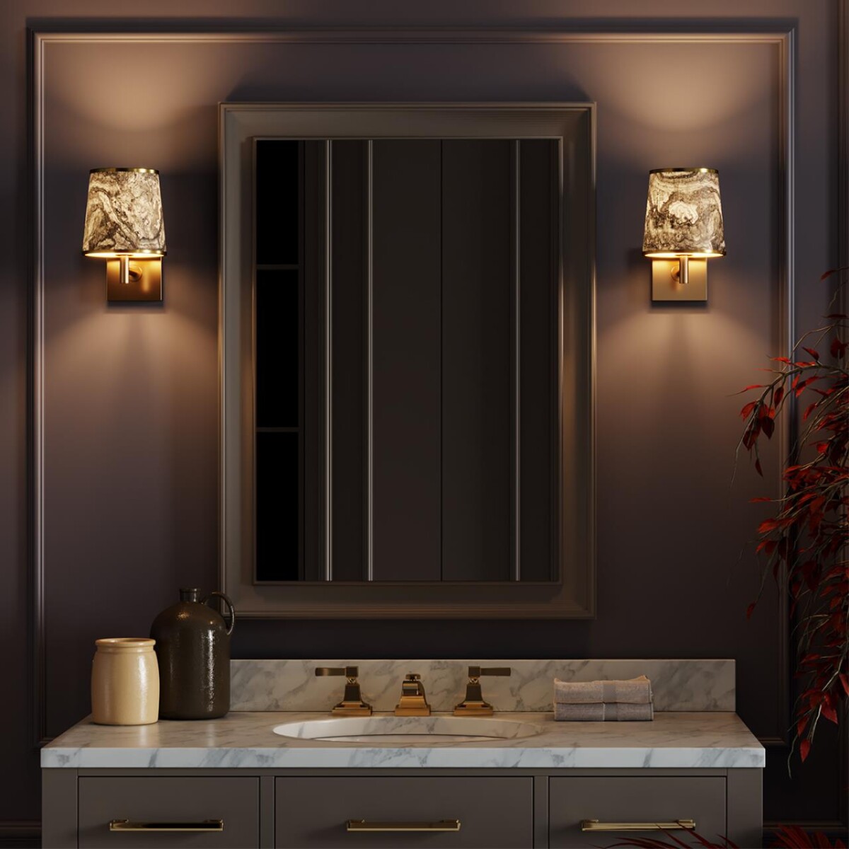 5064/1W MODERN ODL24 203 античн.бронза/серо-беж./металл/натур.камен."шпон" Бра E27 LED 1*5W BERGI — изображение 2