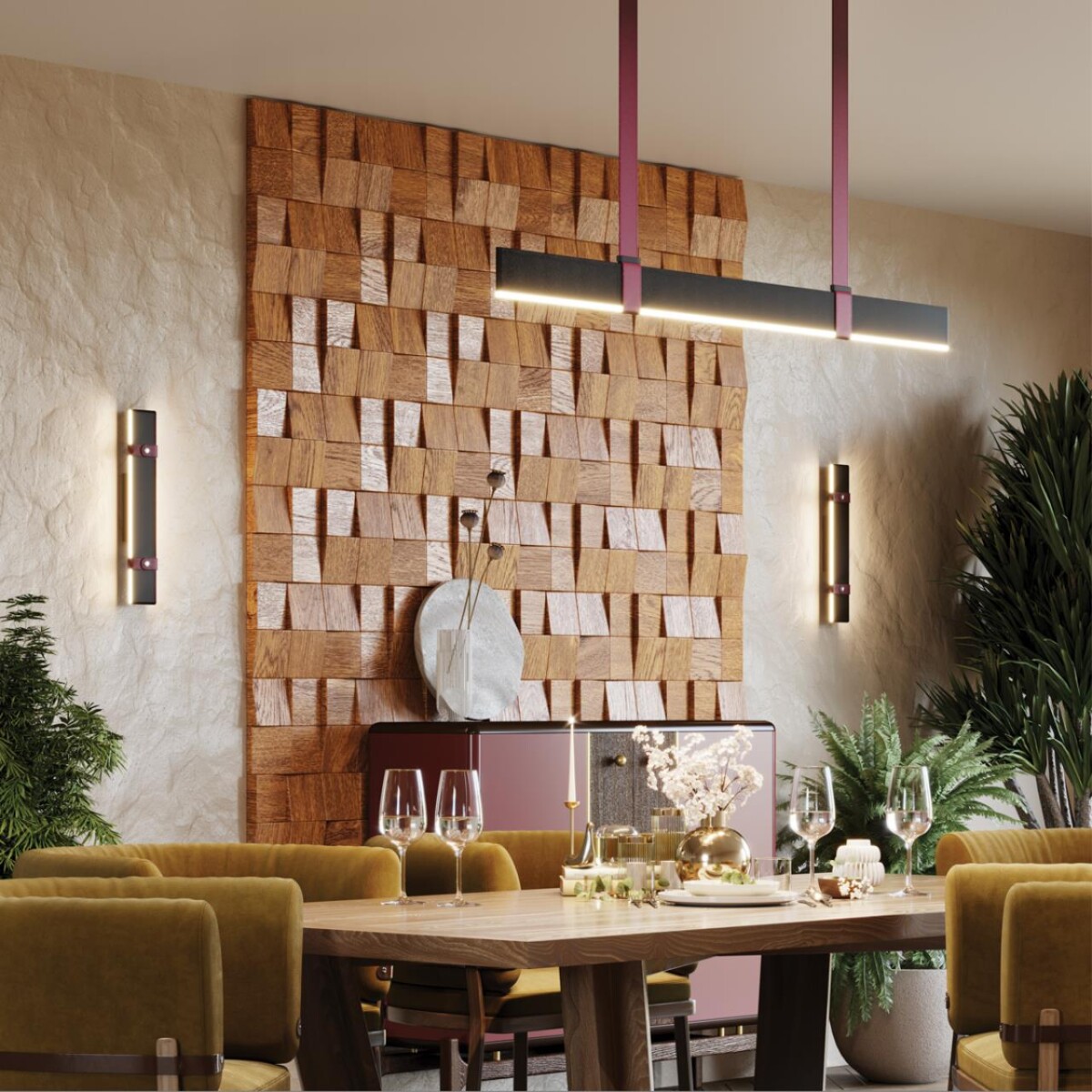 6629/25L HIGHTECH ODL24 000 металл/экокожа/ткань/акрил бордовый/черный Подвесной светильник IP20 LED 25W 3000K 220V VINCENT — изображение 2