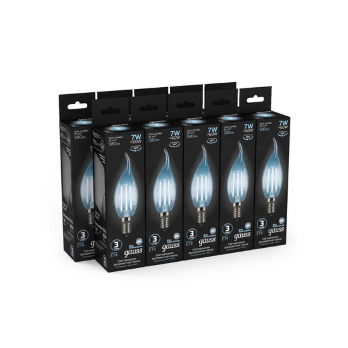 104801207 Лампа Gauss LED Filament Свеча на ветру E14 7W 580lm 4100К 1/10/50 — изображение 5