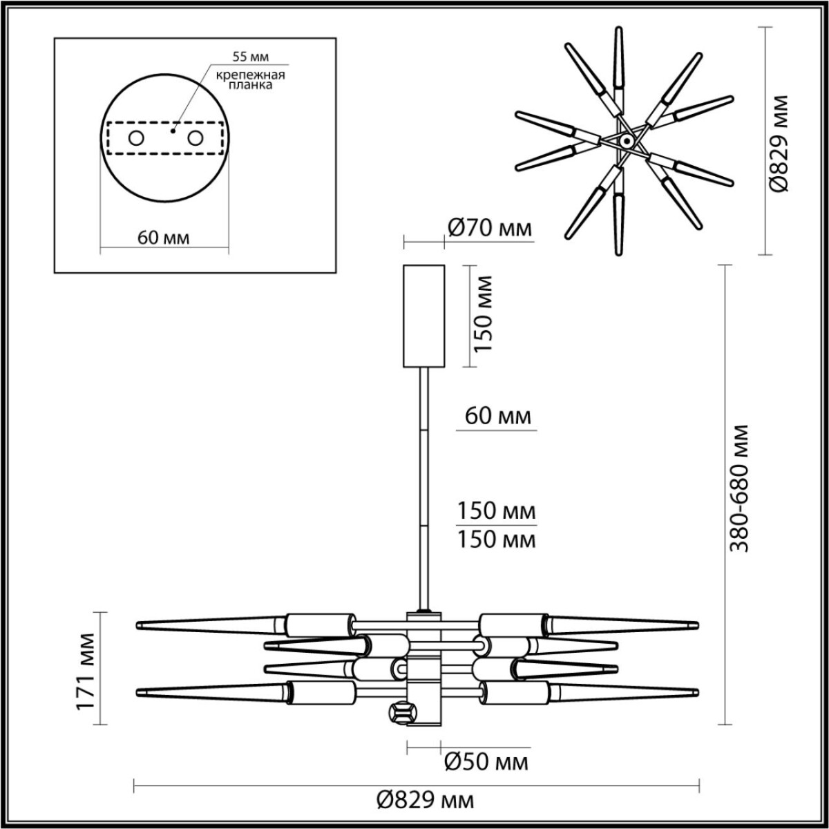 5459/28L L-VISION ODL_EX26 041 черный глянцевый/прозрачн./металл/стекло Люстра LED 28W (10*2.8W) 3000K 1260Лм KOLOS — изображение 3