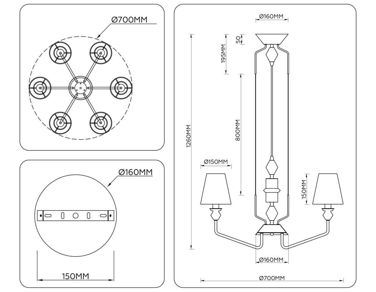 LH75401/6 GD/GR золото/серый E14*6 max 40W D700*1260 — изображение 8