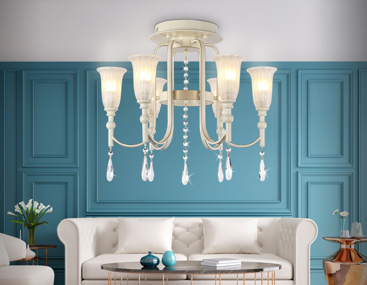 TR3242/6 BG/GD/FR бежевый/золото/белый матовый E14*6 max 40W D600*520 — изображение 2