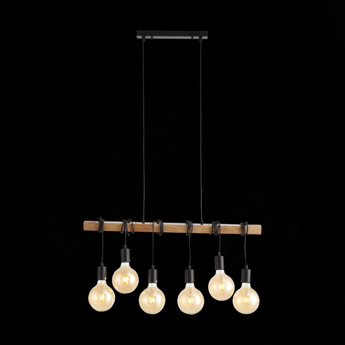 SL1142.403.06_01B SL1142.403.06 Светильник подвесной Черный, Светлое дерево E27 6*60W BAGETTI — изображение 1