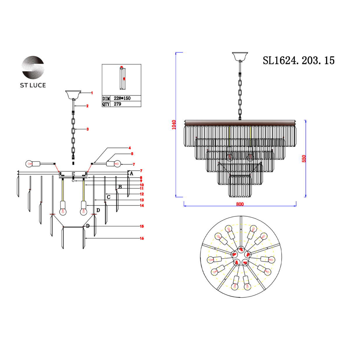 SL1624.203.15 Люстра подвесная ST-Luce шампань/прозрачный E14 15*40W ERCOLANO — изображение 7