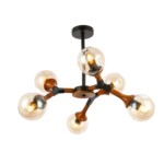 SLE109402-06 Светильник потолочный Черный, Темное дерево/Прозрачный, Янтарный E27 6*60W RAQUEL — изображение 3