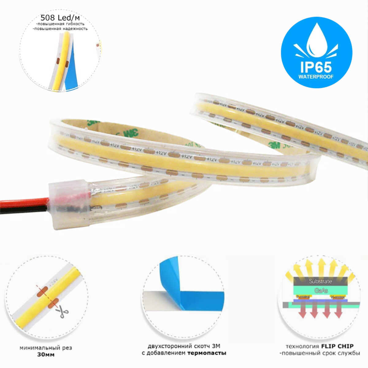 ST018.412.65 Светодиодная лента COB 12Вт/м 4000K 4700Lm Ra>90 IP20 L5000xW10 24В Светодиодные ленты — изображение 2