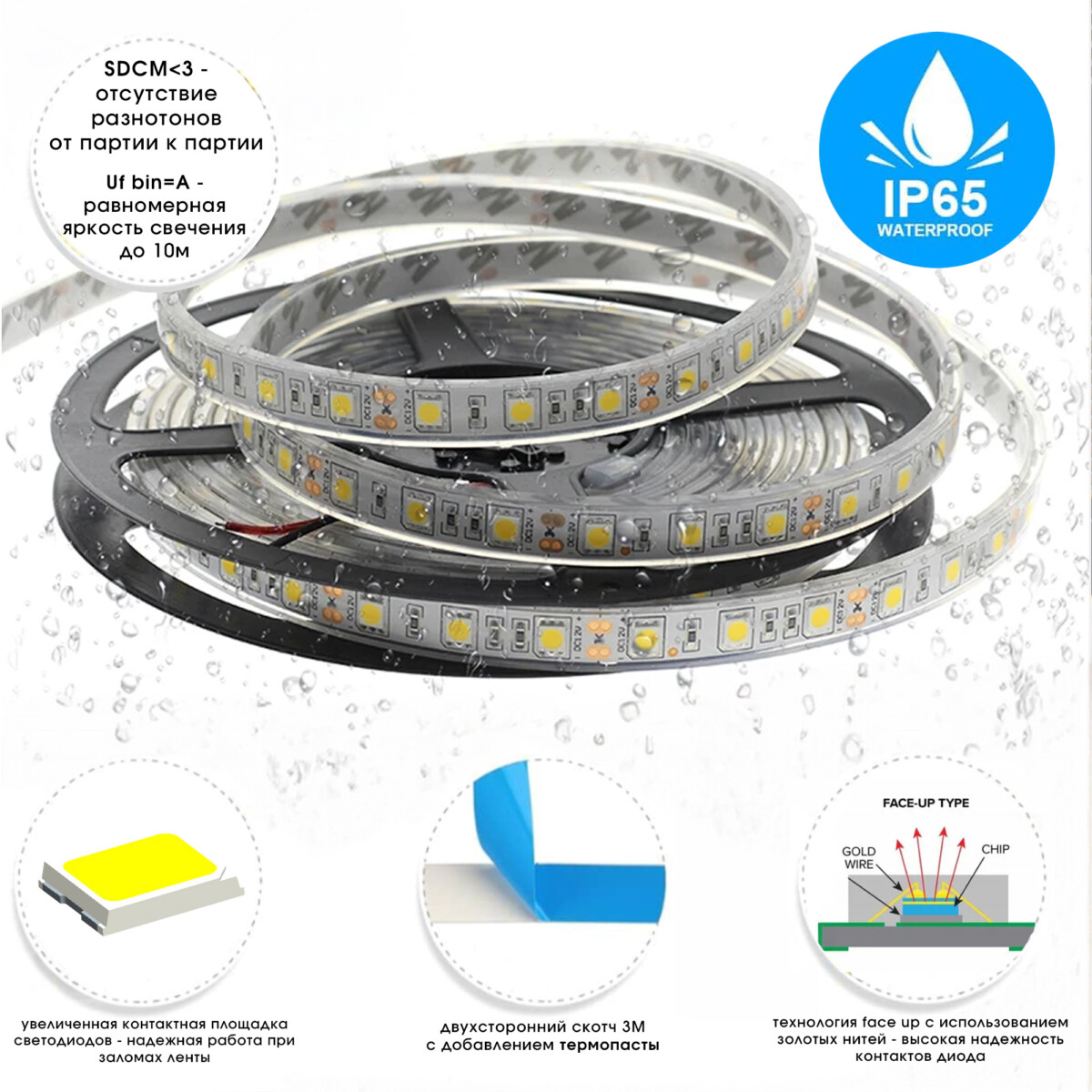 ST1001.310.65 Светодиодная лента 2835 9,6Вт/м 3000К 4750Lm Ra>90 IP65 L5000xW12 24В Светодиодные ленты — изображение 2