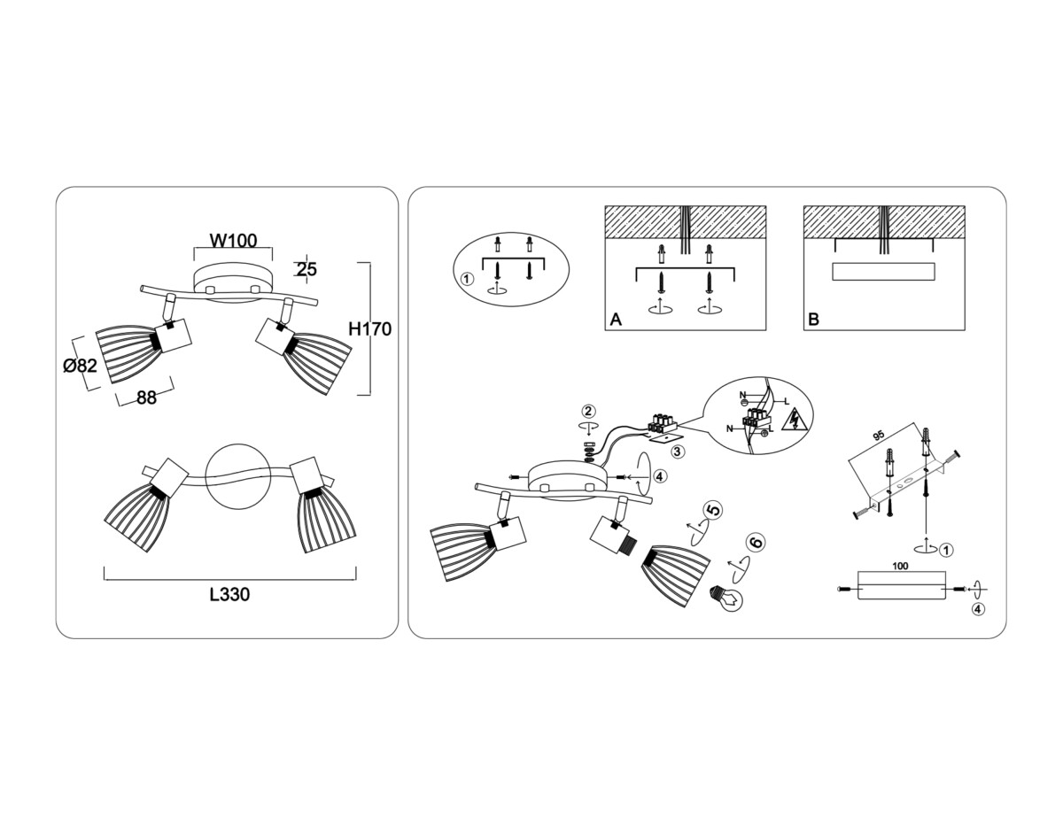 TR8660/2 BK/GD черный/золото E14/2 max 60W 330*100*170 — изображение 5