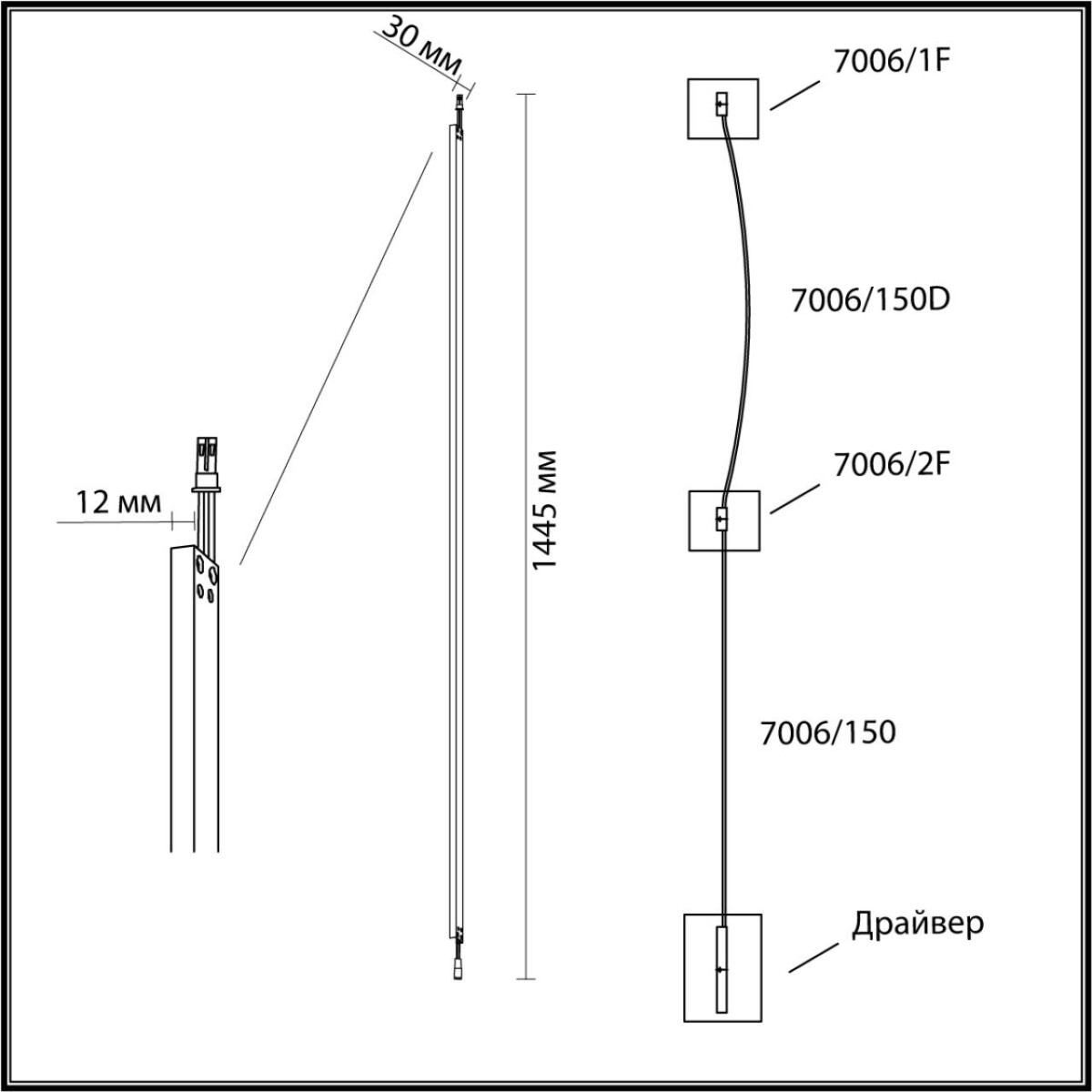 7006/150 HIGHTECH ODL25 262 Прямой элемент для инсталляции 1500мм IP20 LED 21W Лм 3000K CRI > 90 FINO — изображение 3