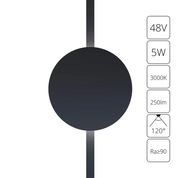 A1163PL-1BK СВЕТИЛЬНИК НАСТЕННЫЙ RAPID 48В 5Вт 250лм 3000К 90+ 120°