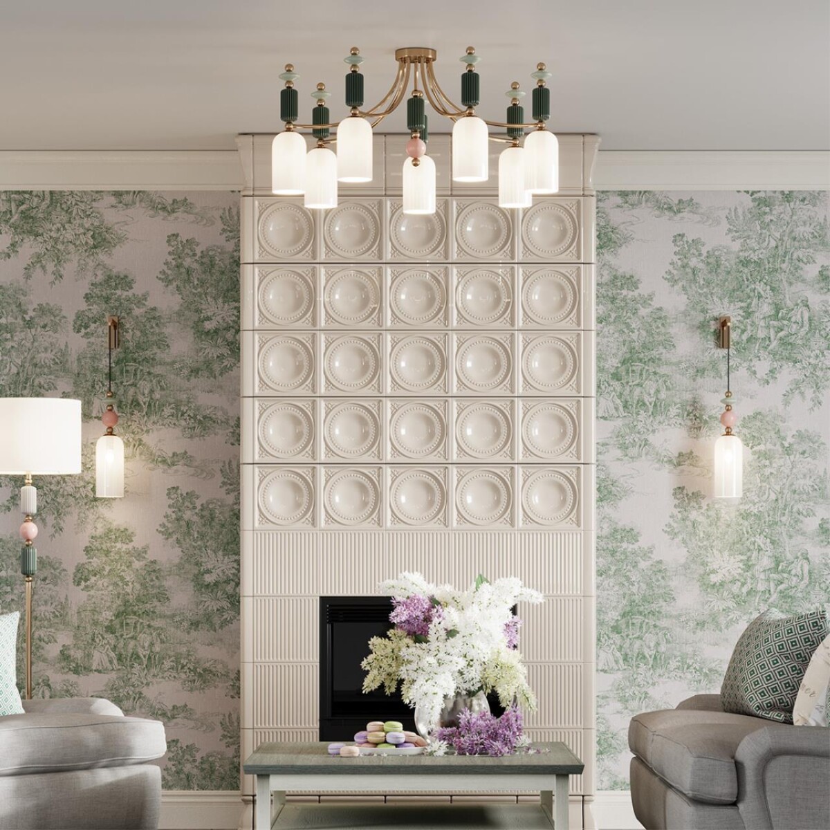 4861/7C CLASSIC ODL_EX21 128 золото/разноцветн./керамика/стекло Люстра потолочная E14 7*40W CANDY — изображение 2