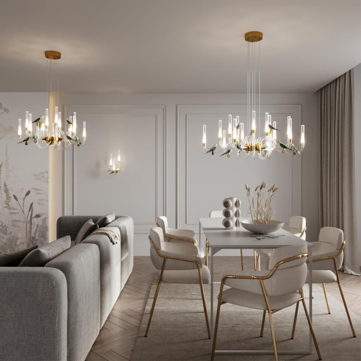 5431/30L L-VISION ODL_EX24 093 золотой(под латунь)/белый градиент/беж./зеленый/ металл/стекло/керамика Люстра LED 30W 4000K LARK — изображение 1