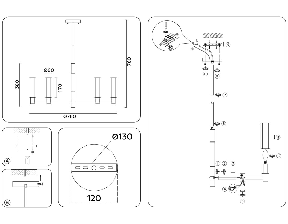 LH55503/9 SN/BK/CL сатин никель/черный/прозрачный E14*9 max 40W D760*760 — изображение 7