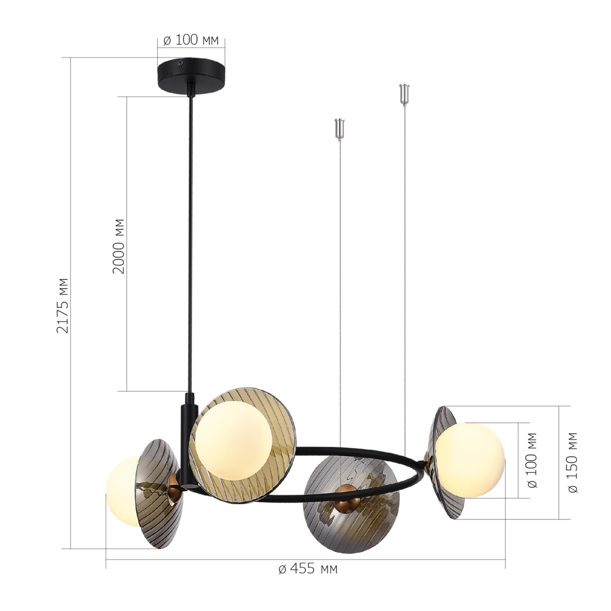 SL1521.403.04 Светильник подвесной ST-Luce Черный/Дымчатый, Белый G9 4*5W 4000K NOON — изображение 4