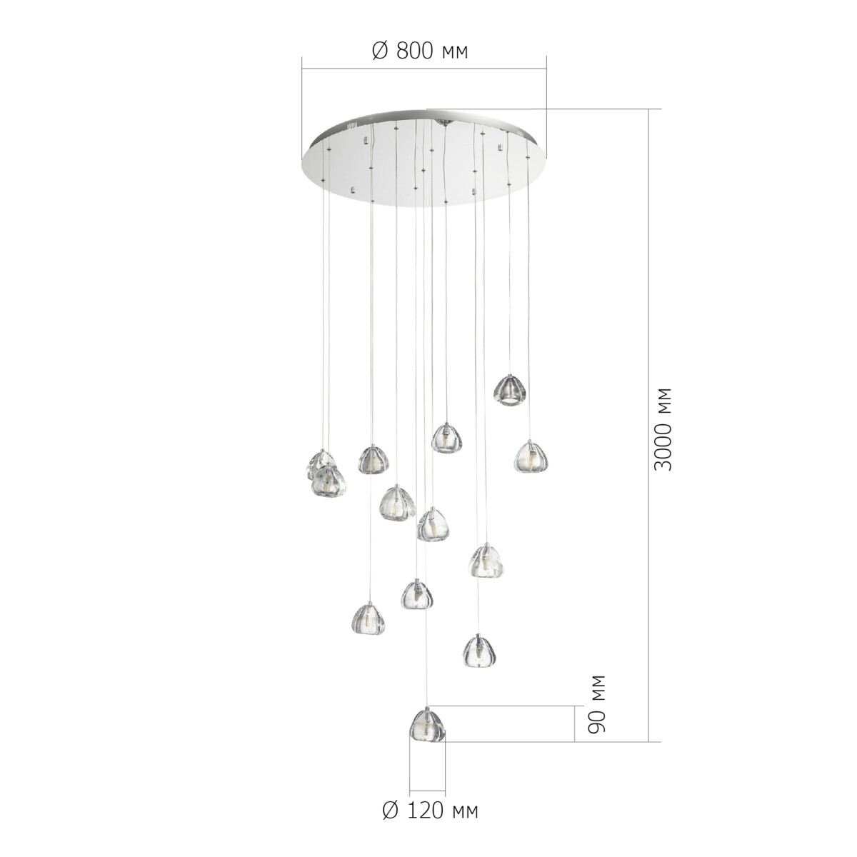 SL6017.101.13 Светильник подвесной ST-Luce Хром/Прозрачный с пузырьками воздуха LED 13*3W 3000K WATERFALL — изображение 1