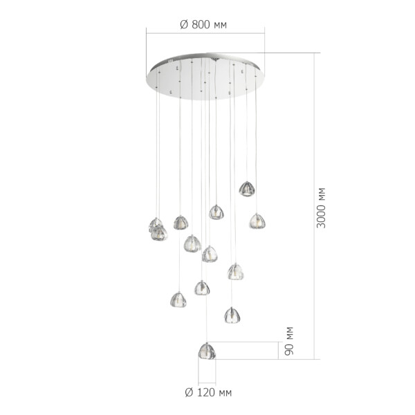 SL6017.101.13 Светильник подвесной ST-Luce Хром/Прозрачный с пузырьками воздуха LED 13*3W 3000K WATERFALL
