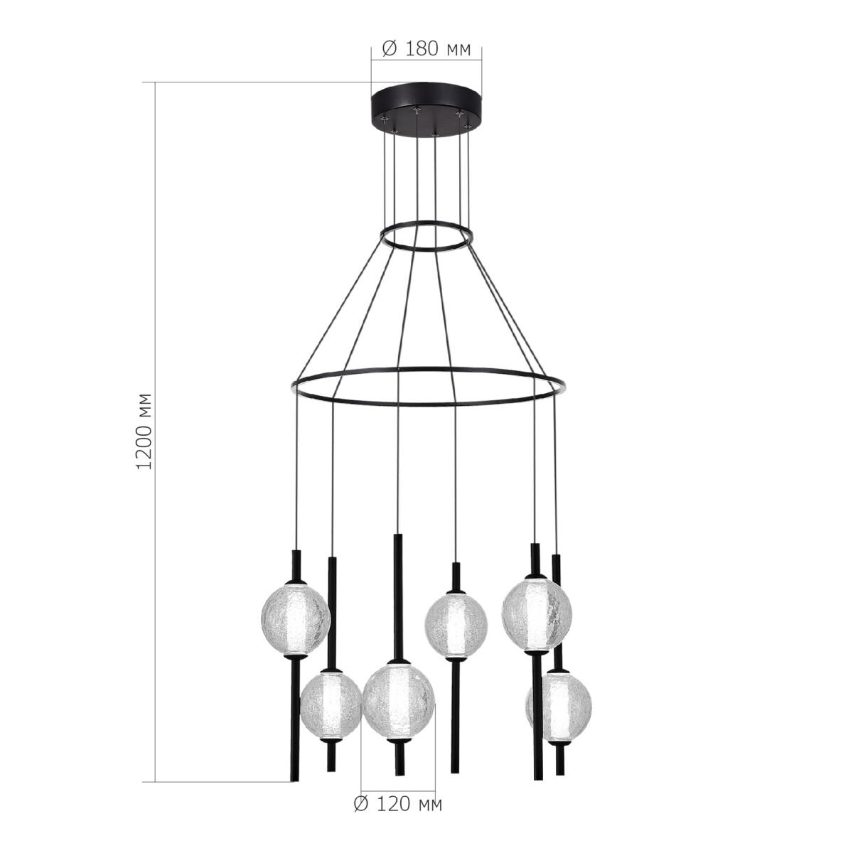 SL6120.403.06 Светильник подвесной ST-Luce Черный/Прозрачное кракелированное стекло LED 6*8,5W 3000K PEEK — изображение 4