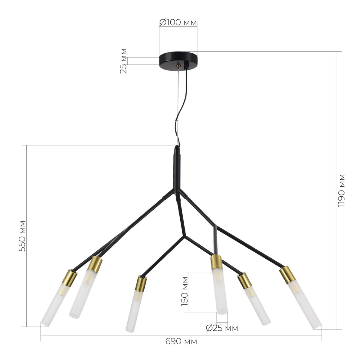 SLE1129-403-06 Светильник подвесной Черный, латунь/Белый G9 6*5W KAITO — изображение 4