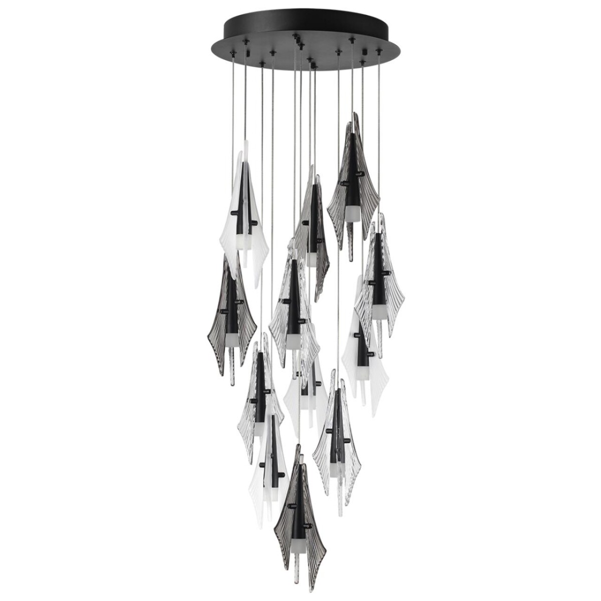 5442/69L L-VISION ODL_EX26 059 черный/бел.матовый/прозрачн./дымчатый/металл/стекло/акрил Люстра каскадная LED 69W (12*5.75W) 3000K 5490Лм AFALINA — изображение 4