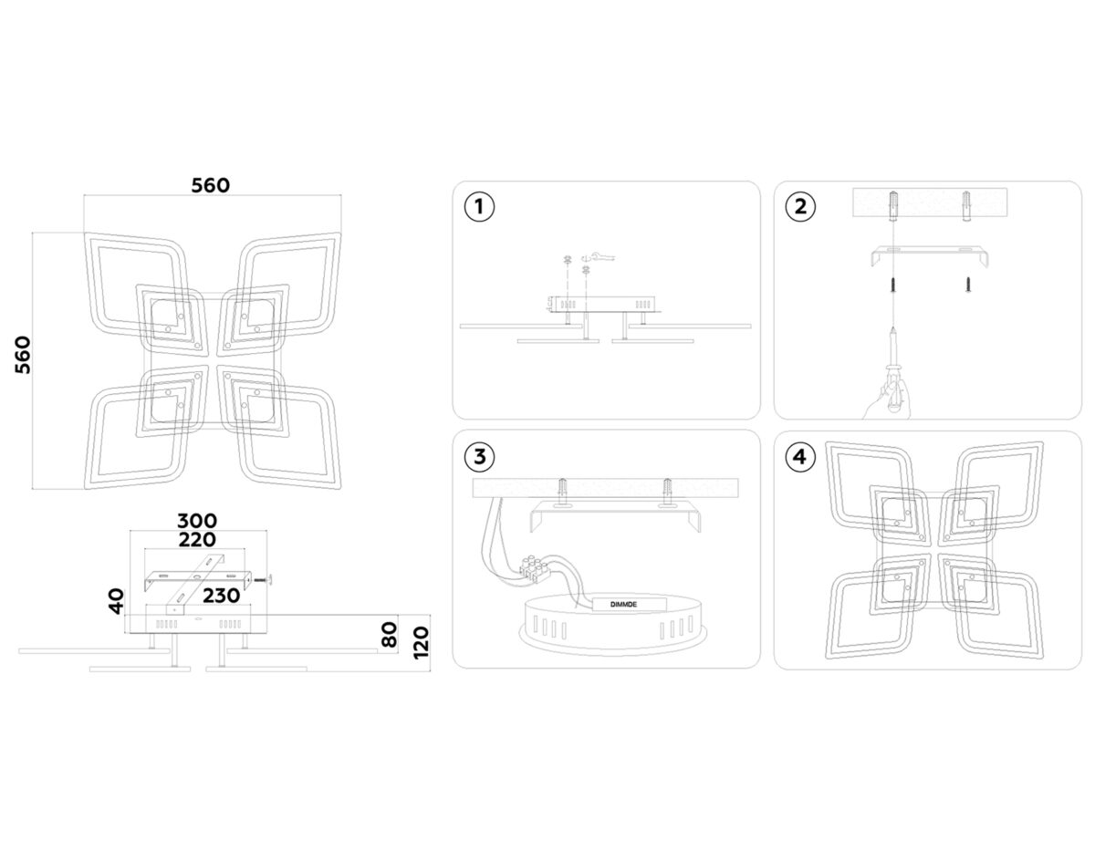 FA8911/4+4 WH/CH белый/хром 162W 3000K-6400K 560*560*120 (ПДУ РАДИО 2.4G) — изображение 1