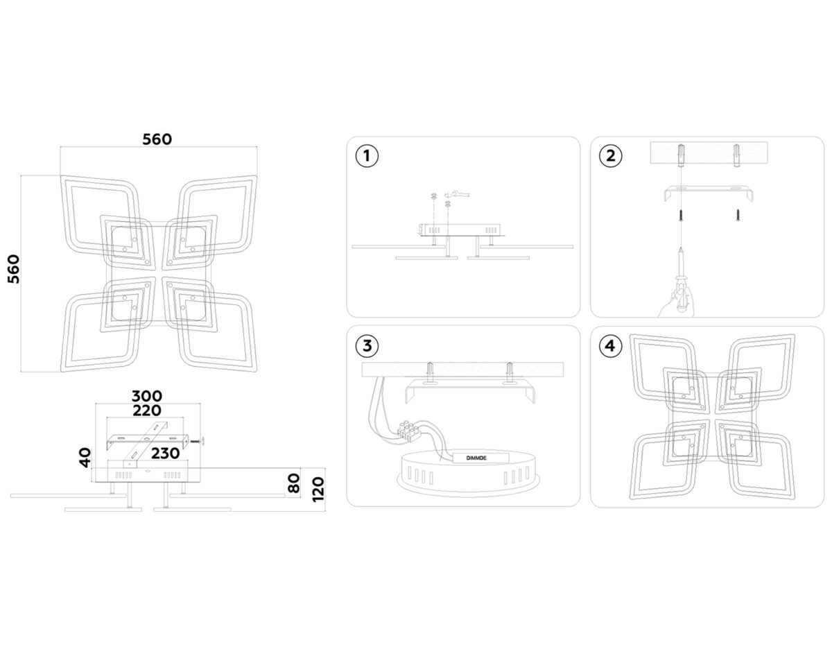 FA8912/4+4 BK/CH черный/хром 162W 3000K-6400K 560*560*120 (ПДУ РАДИО 2.4G) — изображение 2